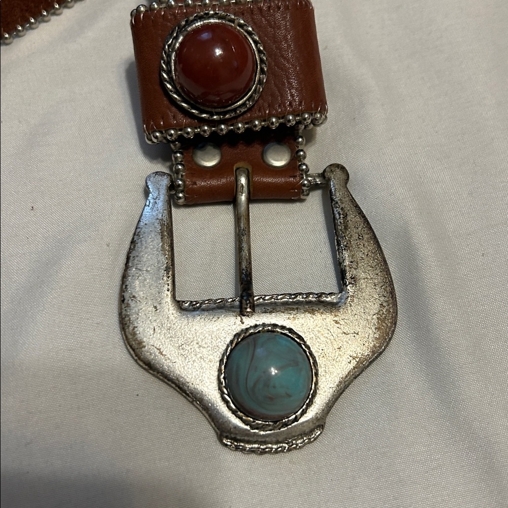 ๐ธ30%Off2๐ Leatherock brown stone leather belt poncho buckle - Picture 10 of 11
